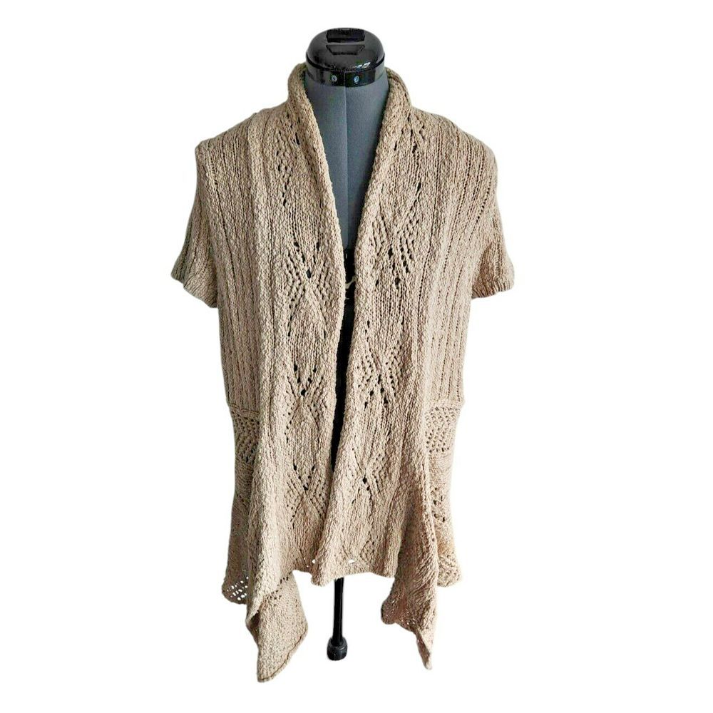 Woolrich Womens Dark Stone Cotton Knit Open Front Short Sleeve Cardigan L 13710
